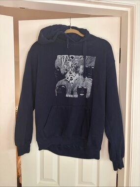 Navy Blue Graphic Pullover Hoodie - Revolver Design Beetles